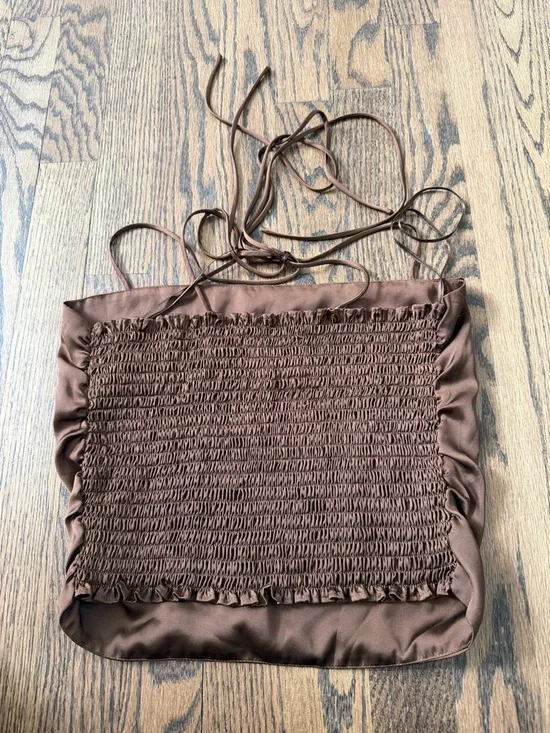 Urban Outfitters Chocolate Brown Satin Halter Top - Picture 2 of 6